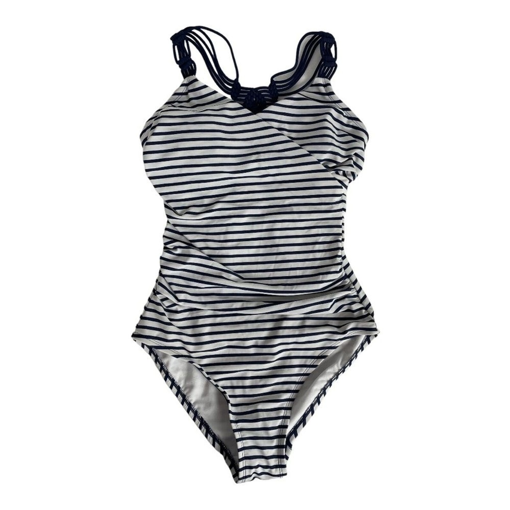 Kona Sol Blue & White Nautical Striped One Piece Swimsuit Size Small - Picture 3 of 10